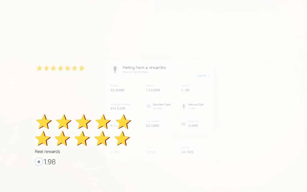 A neatly organized rewards system displayed on a sleek, minimalist interface. In the foreground, a series of review stars and point values arranged in a grid, illuminated by soft, natural lighting. The middle ground features a clean, uncluttered layout with simple icons and text, conveying a sense of efficiency and user-friendliness. The background gradually fades into a subtly textured, off-white backdrop, creating a sense of clarity and focus on the key elements. The overall mood is one of professionalism, attention to detail, and a rewarding user experience.