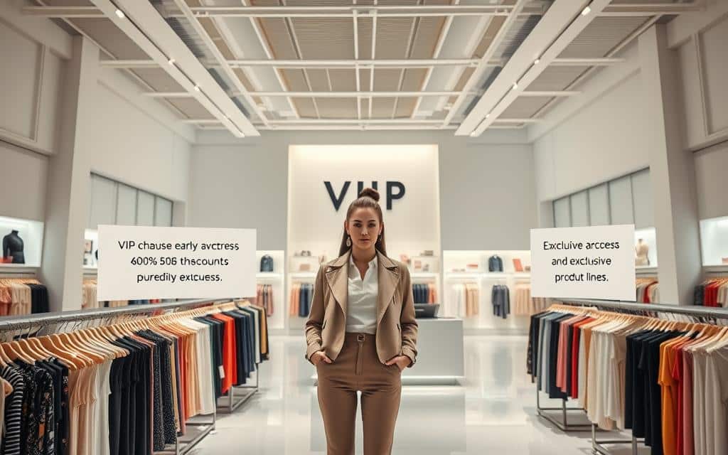 A stunning aerial view of a modern, minimalist retail environment. In the foreground, a stylish, well-dressed woman stands amidst a sea of neatly arranged merchandise, showcasing the exclusive Shein VIP program. The middle ground features a sleek, modern checkout counter and signage highlighting the VIP perks, including discounts, early access, and exclusive product lines. The background depicts a bright, airy space with large windows and crisp, directional lighting, creating an inviting and premium shopping experience. The overall atmosphere conveys a sense of luxury, exclusivity, and the exceptional value that the Shein VIP program offers to its most dedicated customers.