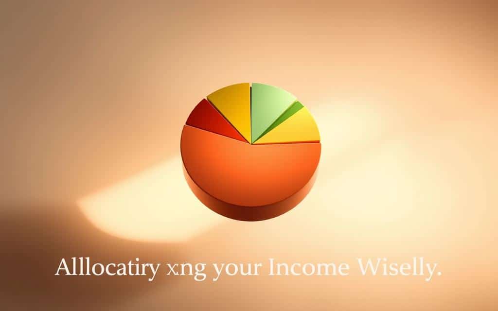 An evenly balanced pie chart, floating against a soft, ethereal background. The chart segments represent different financial categories - housing, transportation, food, savings, and entertainment. Each slice is a distinct color, with a subtle gradient effect, conveying a sense of harmony and balance. The chart is illuminated by a warm, directional light, casting gentle shadows and highlighting the thoughtful allocation of income. The overall composition suggests a holistic, well-planned approach to personal finance, reflecting the "Allocating Your Income Wisely" theme.