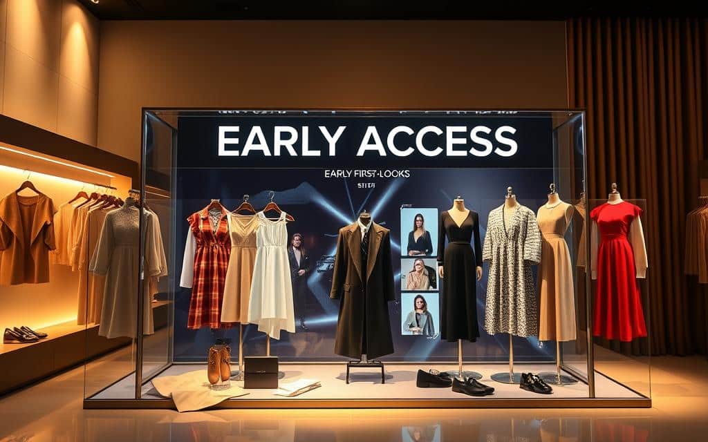 Vibrant early access showcase, crisp digital display with sleek product visuals. A captivating scene of exclusive first-looks - elegant fashion items, high-quality fabrics, and chic silhouettes against a sophisticated backdrop. Soft lighting casts a warm glow, drawing the eye to the center of attention. Meticulously arranged to evoke a sense of anticipation and privilege. Conveying the thrill of discovering the latest trends before anyone else. A visually striking representation of the Shein app's coveted early access offerings.